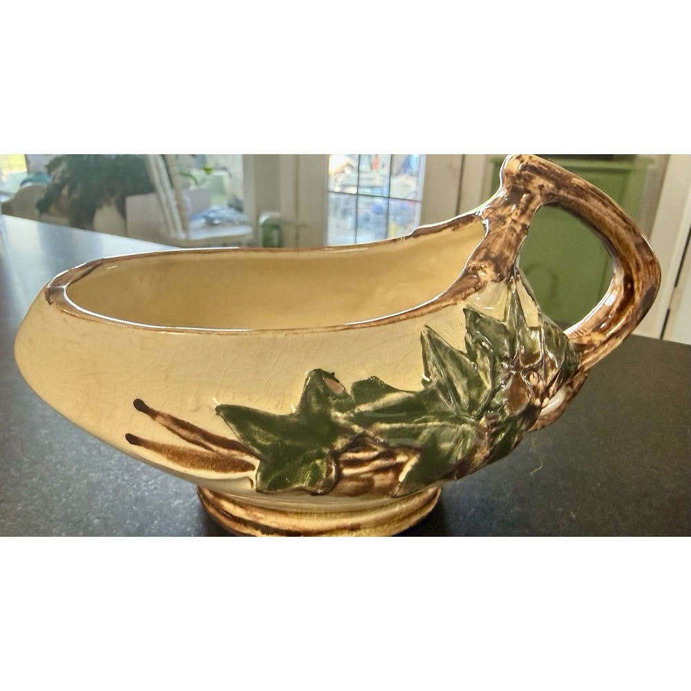 McCoy Open Sugar & Creamer Set Ivy Embossed Leaves Pottery USA MCM 1950s VTG